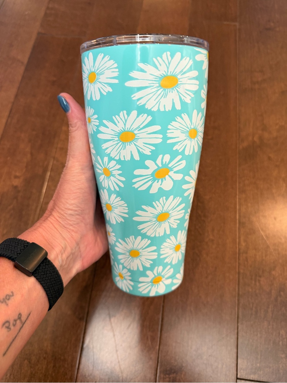 SIC Daisy Print Aqua Stainless Steel Tumbler - Floral Travel Cup